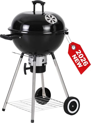 GREEN PARTY Parrilla de Barbacoa de Carbón Kettle de 18 pulgadas con Ruedas, Parrilla de Carbón Portátil con Tapa Esmaltada de Porcelana y