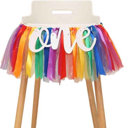 Miniatura 2 de Cartel de arco iris para silla de bebé, tutú para silla de bebé, decoración colgante de primer cumpleaños, baby shower, decoración de fiesta, 1