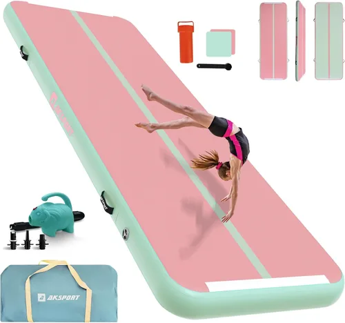 Miniatura 7 de AKSPORT Colchoneta inflable de gimnasia de 10 pies, 13 pies, 16 pies, 20 pies, 23 pies, con bomba de aire, para uso doméstico, entrenamiento