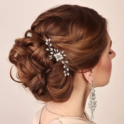 Miniatura 5 de Syhood 4 horquillas para el pelo de novia de cristal de perlas con diamantes de imitación, horquillas para el pelo de boda, accesorios de graduación