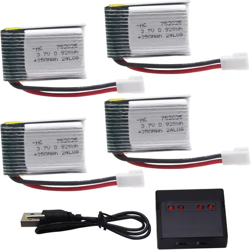Blomiky Paquete de 4 3.7 V 250 mAh 0.925 Wh MX2.0 Enchufe Recareable Li-po Batería y Caja de Tablero Adecuado para Algunos Pequeños Aviones RC