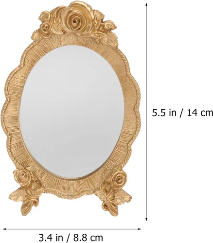 Miniatura 8 de HEALLILY Espejo de maquillaje ovalado de resina, portátil, estilo europeo, espejo cosmético de mano con marco de alivio de rosas, ligero