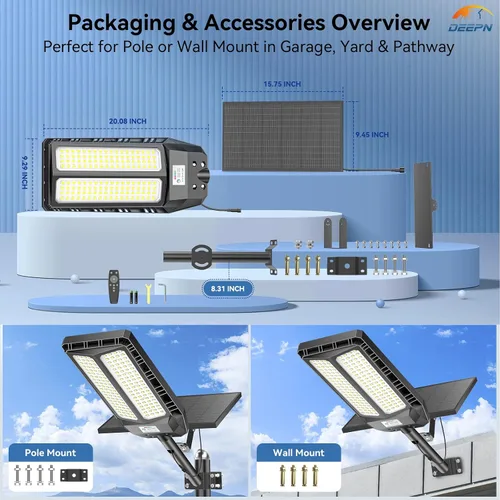 Miniatura 7 de Deepn Luces solares para exteriores, 8000 W, luces solares para exteriores, impermeables, para el anochecer hasta el amanecer, luz de inundación LED