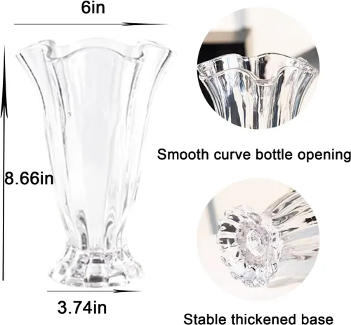 Miniatura 2 de Jarrón de cristal acanalado vintage de 8.7 pulgadas en relieve, grande, grueso, grueso, transparente, floreros hidropónicos para rosas, lirios