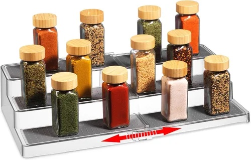 Oizeir Estante organizador de especias expandible – 3 niveles – Estante transparente ajustable para organización de especias para armario de cocina