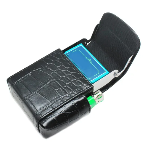 Boshiho Caja de cigarrillos de cuero PU con encendedor titular bolsa de tabaco el mejor regalo para hombres mujeres (negro)