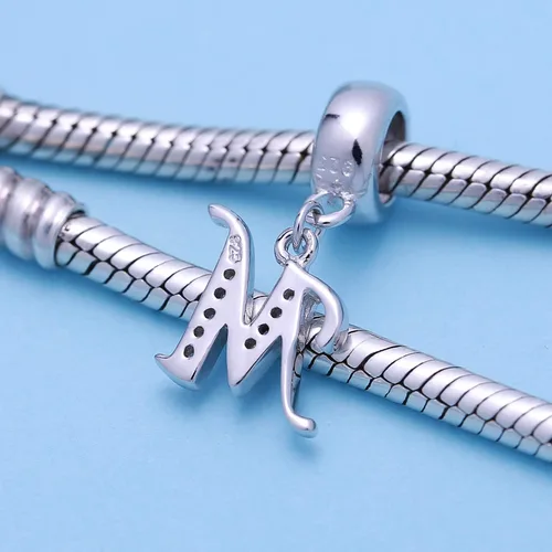 Miniatura 4 de ABUN Abalorio de plata de ley 925 con letra A a la Z espaciador de inicial con circonita cúbica transparete colgante auténtica para pulseras