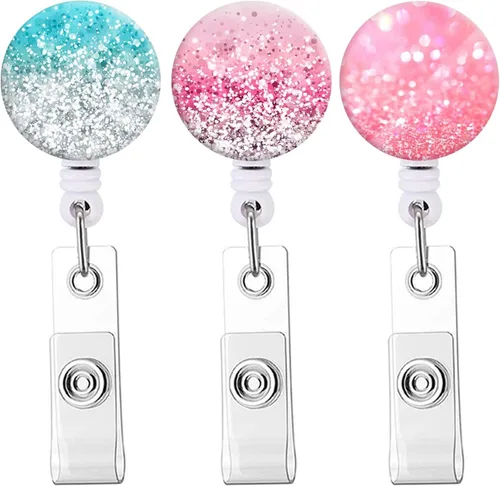 Miniatura 7 de Carrete retráctil para insignias, carretes de insignia de enfermera con clip de cocodrilo, clip decorativo con nombre en portatarjetas de Paquete