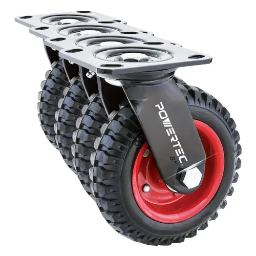 Miniatura 6 de POWERTEC Ruedas giratorias de 8 pulgadas, ruedas giratorias resistentes con banda de rodadura de goma para banco de trabajo, carrito, carro, carro