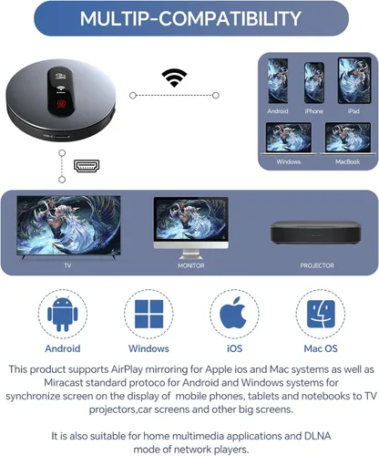 Miniatura 4 de Miracast Dongle Adaptador inalámbrico con pantalla HDMI - Dongle con AirPlay DLNA, para transmisión de video/audio desde teléfono, portátil a HDTV
