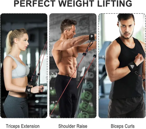 Miniatura 6 de Muñequeras para gimnasio de cables, correas de muñeca ajustables para máquinas de cable de elevación de neopreno acolchado