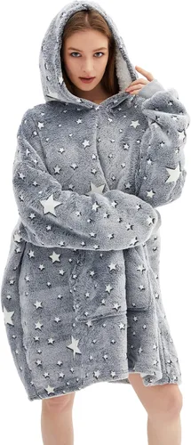 Miniatura 7 de Manta con capucha de gran tamaño, que brilla en la oscuridad, suave felpa cálida, sudadera con capucha para adultos, mujeres y hombres