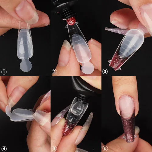 Miniatura 3 de Calcomanías dobles de forma francesa, 60 piezas de almohadillas de silicona reutilizables de doble forma, puntas de manicura francesa, molde