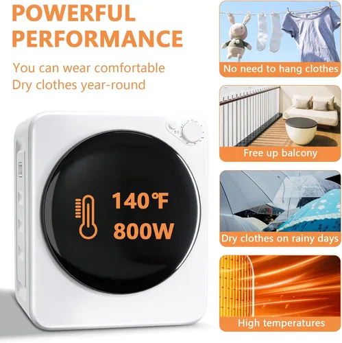 Miniatura 7 de DOGHLY - Secadora de ropa portátil de 1.6 pies cúbicos, secadora compacta de 800 W con bañera de acero inoxidable, 5 modos de parada automática