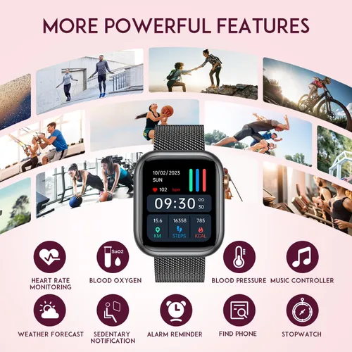 Miniatura 5 de Smartwatch - Reloj inteligente para mujer, reloj inteligente negro para mujer, responder llamadas Bluetooth, teléfonos Android, compatible