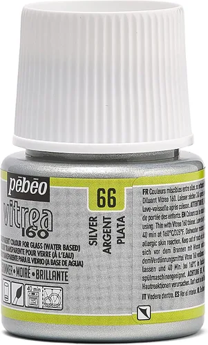 Miniatura 10 de Pebeo Vitrea 160, pintura de vidrio, botella de 1.5 fl oz, color plateado brillante Plata