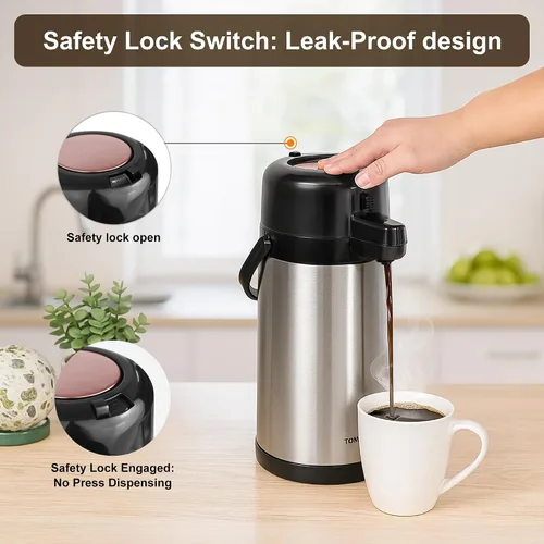 Miniatura 5 de Airpot - Jarra de café para mantener el calor, dispensador de café térmico de 102 oz/3 litros con bomba, dispensador de bebidas calientes de acero