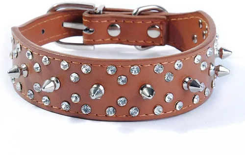 Miniatura 4 de Collar de perro de piel sintética con diamantes de imitación, suave y ajustable para perros medianos y grandes (S, negro)