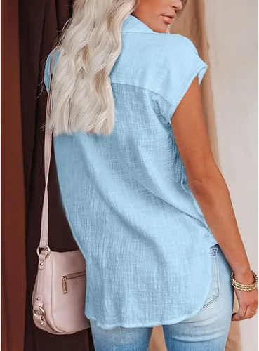 Miniatura 3 de Camisas lisas con botones para mujer, blusa larga de verano con cuello de solapa, blusa larga casual de trabajo para oficina de negocios, vestido