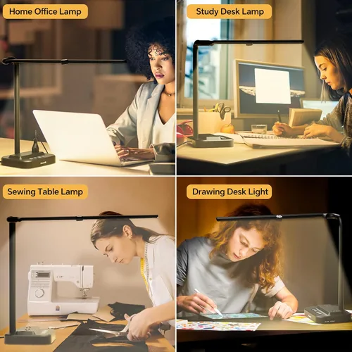 Miniatura 9 de Lámpara de escritorio LED ajustable para oficina en casa Centro de alimentación integrado con 2 salidas de CA ampliamente espaciadas, puertos