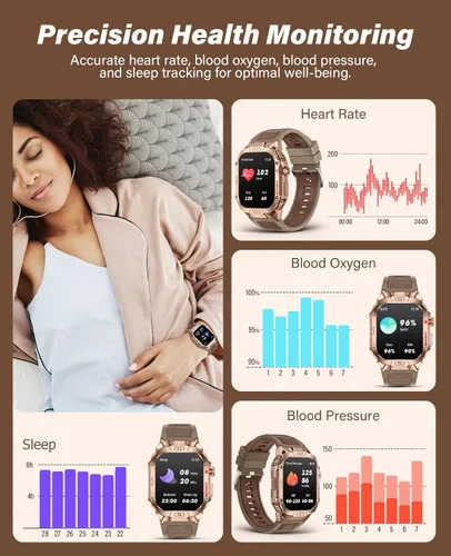 Miniatura 6 de Relojes inteligentes de grado militar SOUYIE para hombres con linterna LED, monitor de presión arterial/frecuencia cardíaca/SpO2/sueño, batería