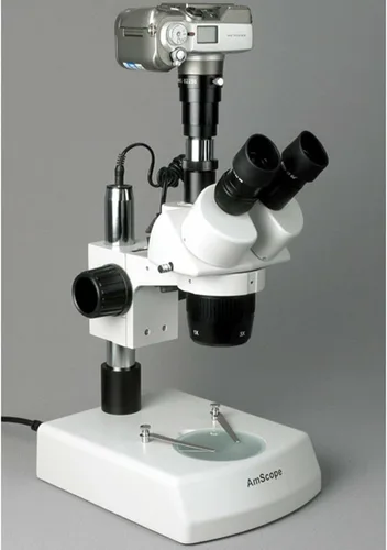 Miniatura 5 de AmScope Microscopio estéreo trinocular SW-2T24Z, oculares WH10x, aumento 20X/40X/80X, objetivo 2X/4X, iluminación halógena superior e inferior