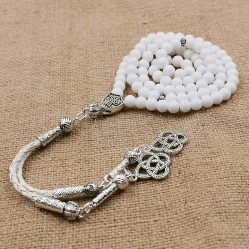 Miniatura 4 de Tasbih 99 cuentas de cerámica blanca Misbaha - Rosario islámico, cuentas de oración musulmana, regalo de Ramadán Eid (0.236 in x 99 cuentas)