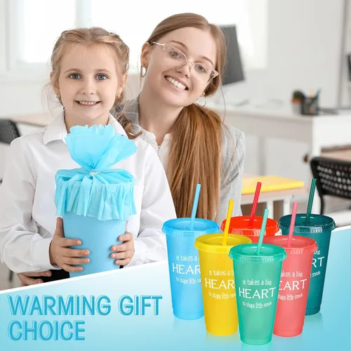 Miniatura 6 de Gerrii 20 vasos de agradecimiento para maestros de fin de año, con pajitas y tapas, vasos reutilizables con purpurina para café helado, regalo