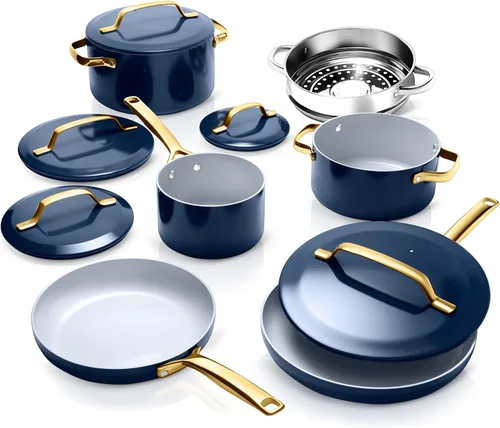 GOTHAM STEEL Juego Moderno de 11 Piezas de Ollas y Sartenes de Cerámica Antiadherente, Juegos de Utensilios de Cocina, Juego de Ollas y Sartenes
