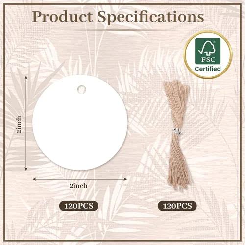 Miniatura 6 de SallyFashion 120 unidades de etiquetas redondas blancas de 2 pulgadas de papel kraft con cuerda para envolver regalos, proyecto de manualidades