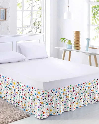 Miniatura 2 de Falda de cama de lunares tamaño Queen de 16 pulgadas de caída, falda de cama elástica ajustable con volantes para cama Queen, diseño de acuarela