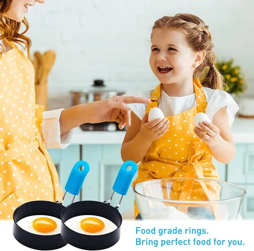 Miniatura 5 de Juego de anillos de huevo profesionales para freír o dar forma a huevos, paquete de 4 anillos redondos para huevos para cocinar, moldes