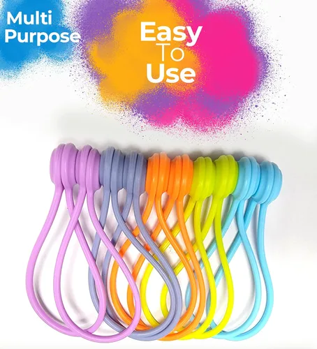 Miniatura 3 de Paquete de 20 bridas magnéticas de silicona reutilizables para cables, lazos giratorios para envolver cables en casa/oficina, organizador de cables