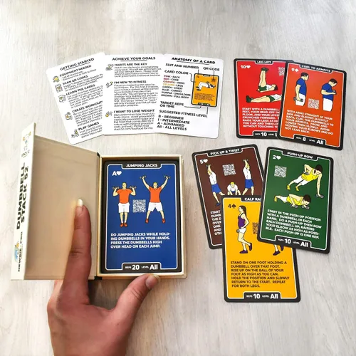 Miniatura 6 de Stack 52 Tarjetas de ejercicio con mancuernas. Juego de cartas de entrenamiento. Instrucciones en video incluidas. Perfecto para entrenamiento