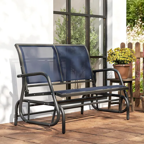 Miniatura 8 de Outsunny Banco columpiador para 2 personas al aire libre, silla mecedora de columpio doble para patio, sillón con marco de acero recubierto de polvo