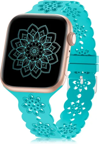 Miniatura 28 de Floral Silicone Band Compatible with Apple Watch Bands 38mm 40mm 42mm 44mm 41mm 45mm 49mm Women Men, Design Wristbands Soft Breathable Watch Bands