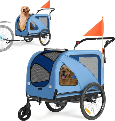 Sepnine Remolque de bicicleta para perros, soporta hasta 110 libras, cochecito 2 en 1 para mascotas transportador de bicicleta, marco de carrito de