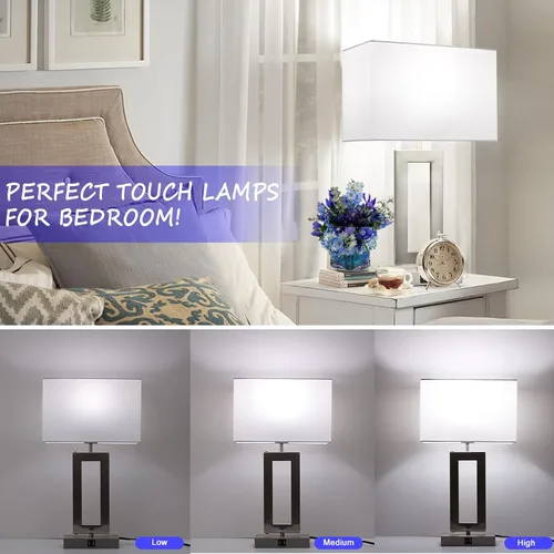 Miniatura 2 de Juego de 2 lámparas de mesa con control táctil con USB doble, regulable de 3 vías para dormitorio, sala de estar, oficina, bombillas LED incluidas