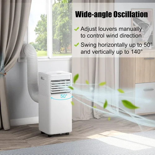 Miniatura 8 de GOFLAME Aire acondicionado portátil, potente unidad de CA de 8000 BTU con control remoto y 4 ruedas universales, enfriador de aire 3 en 1, Blanco