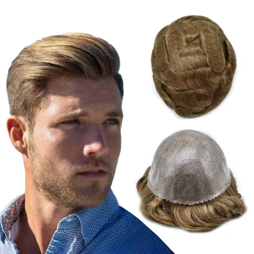 Miniatura 26 de Toupee for Men Hair Piece Real Human Hair Full Poly Skin Mens Toupee Mens Hair System Injected PU Hair System Invisible Hairpiece for