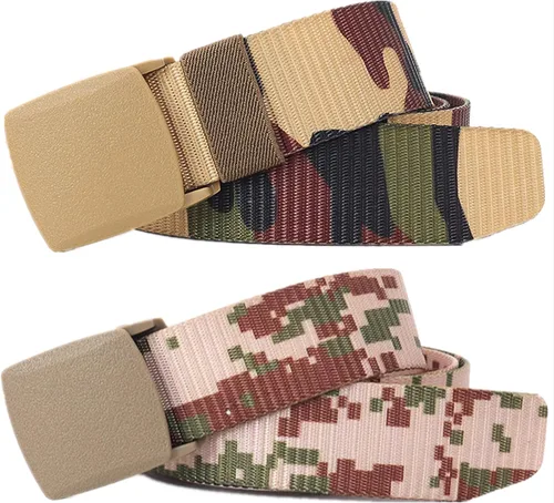 Cinturón para hombre, cinturón táctico militar de nailon con hebilla sin metal, paquete de 2 Caqui Camo & Desert Digital