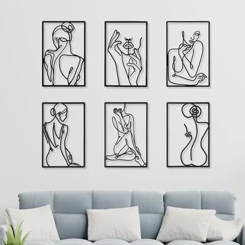 Cindeer Arte abstracto moderno para pared, 6 piezas de escultura colgante de metal, arte de línea femenina para dormitorio, decoración de sala de