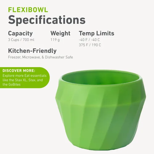 Miniatura 5 de humangear Flexibowl Cuenco convertible para acampar Sobre la marcha Plegable y fácil de limpiar, verde