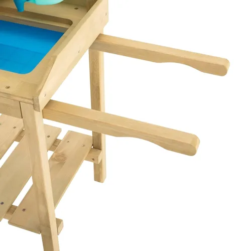 Miniatura 8 de TP Toys - Banco de macetas para niños, mesa de jardinería de madera para exteriores con ruedas, fregadero y grifo, estantes de almacenamiento