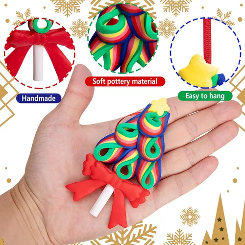 Miniatura 3 de Codree 8 piezas de adornos de piruleta de bastón de caramelo arcoíris - Adornos colgantes de arcilla polimérica para árbol de Navidad, fiesta