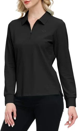 Miniatura 36 de JINSHI Polo de golf para mujer, de manga larga, con cremallera, deportiva, de secado rápido, atlética, casual, ajustada