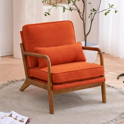 Miniatura 11 de Sillas decorativas modernas de mediados de siglo, sillón de lectura individual de tela bronceadora con marco de madera maciza, sillones de fácil