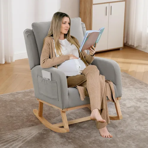 Miniatura 5 de HCHAIRH Silla Mecedora para Cuarto de Bebé, Sillas Mecedoras Tapizadas con Cojín Lumbar, Silla Mecedora Moderna y Elegante para Cuarto de Mamá, Sala