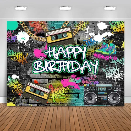 Mocsicka Graffiti Telón de Fondo de Cumpleaños de los Años 80 y 90 Fondo Urbano Retro para Fiesta de Cumpleaños de los 80 y 90 Hip Hop Rock Gris