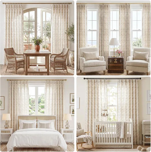 Miniatura 8 de Cortinas plisadas semitraslúcidas filtrantes de luz, de mezcla de lino de lujo, para sala de estar, dormitorio, comedor, casa rural estampada, juego